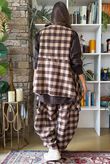 Nora Brushed Cotton Gingham Trapeze Waistcoat Coffee Bean